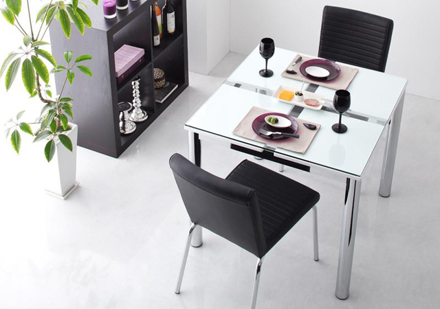 ガラスデザインダイニング【de modera(ディ・モデラ)】3点セット(テーブルW80+チェア2脚)